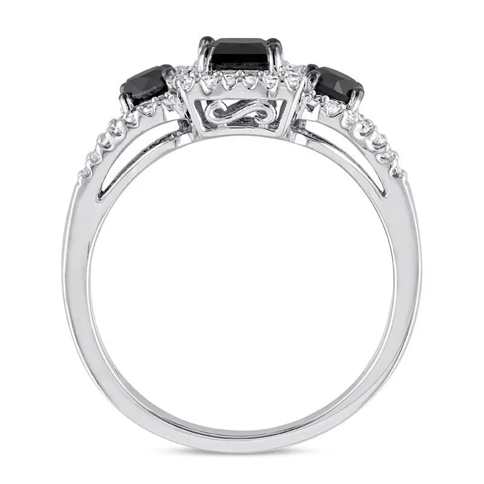 Rings Goldia 10 CT TW PrincessCut Enhanced Black and White Natural Diamond Three Stone Frame Engagement Ring in Solid 10K White Gold Rings Goldia 10 CT TW PrincessCut Enhanced Black and White Natural Diamond Three Stone Frame Engagement Ring in Solid 10K White Gold