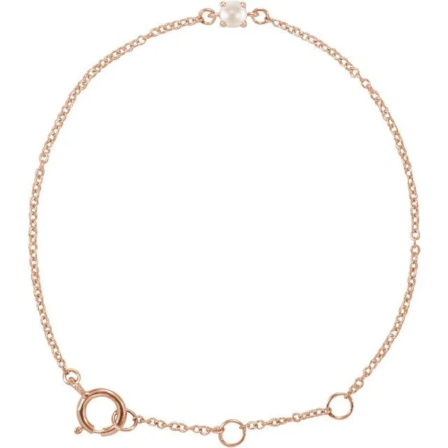 14K Rose Cultured Freshwater Pearl Youth Birthstone 4 125 12 Bracelet TreasureFineJewelers Bracelets
