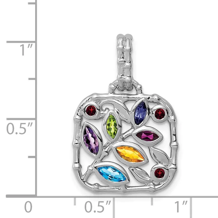 TreasureFineJewelers Necklaces Sterling Silver Rhodiumplated Multi Gemstone Pendant