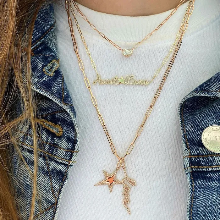 Charm Necklaces Alev Collection Modern Pave Outline Star Charm