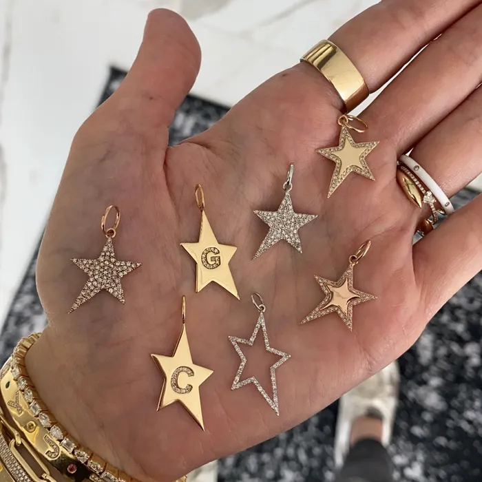 Charm Necklaces Alev Collection Modern Pave Outline Star Charm