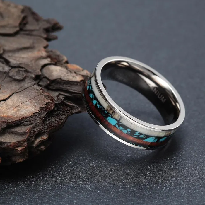 sparklingselections Rings Genuine Deer Antler Wood Titanium Ring sparklingselections Rings Genuine Deer Antler Wood Titanium Ring