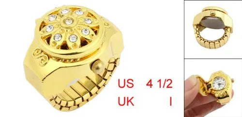 sparklingselections Round Dial Crystal Flower Elastic Band Finger Ring Rings sparklingselections Round Dial Crystal Flower Elastic Band Finger Ring Rings