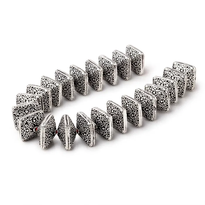 Rings Beadsofcambaycom 14x9mm Antiqued Sterling Silver Plated Copper Persian Design Square 8 inch 22 Beads
