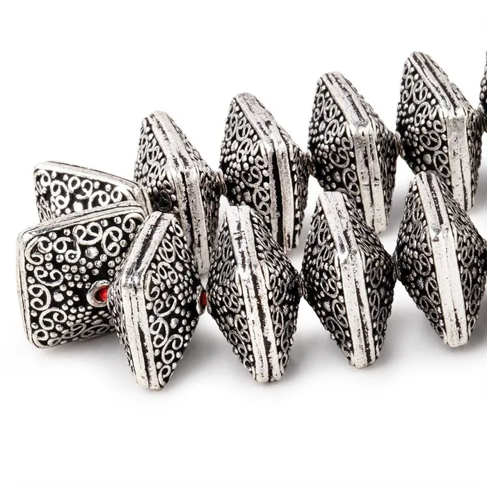 Rings Beadsofcambaycom 14x9mm Antiqued Sterling Silver Plated Copper Persian Design Square 8 inch 22 Beads