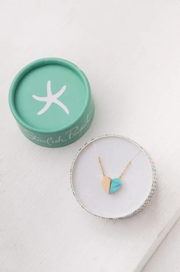 Starfish Project Necklaces Turquoise Gold Heart Pendant Necklace Gives Freedom to Women