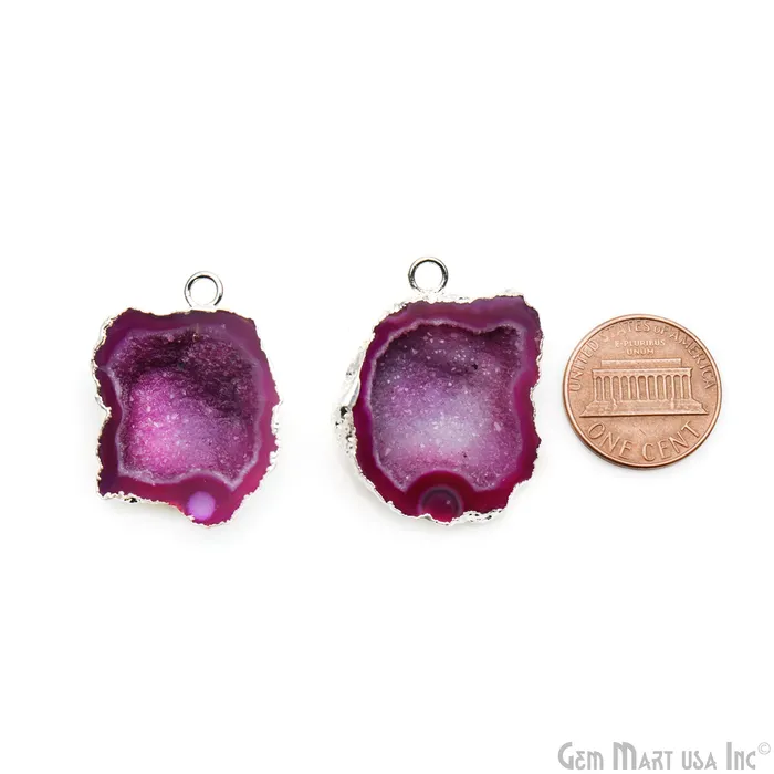 GemMartUSA Earrings Geode Druzy 25x31mm Organic Silver Electroplated Single Bail Gemstone Earring Connector 1 Pair