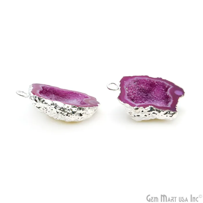 GemMartUSA Earrings Geode Druzy 25x31mm Organic Silver Electroplated Single Bail Gemstone Earring Connector 1 Pair
