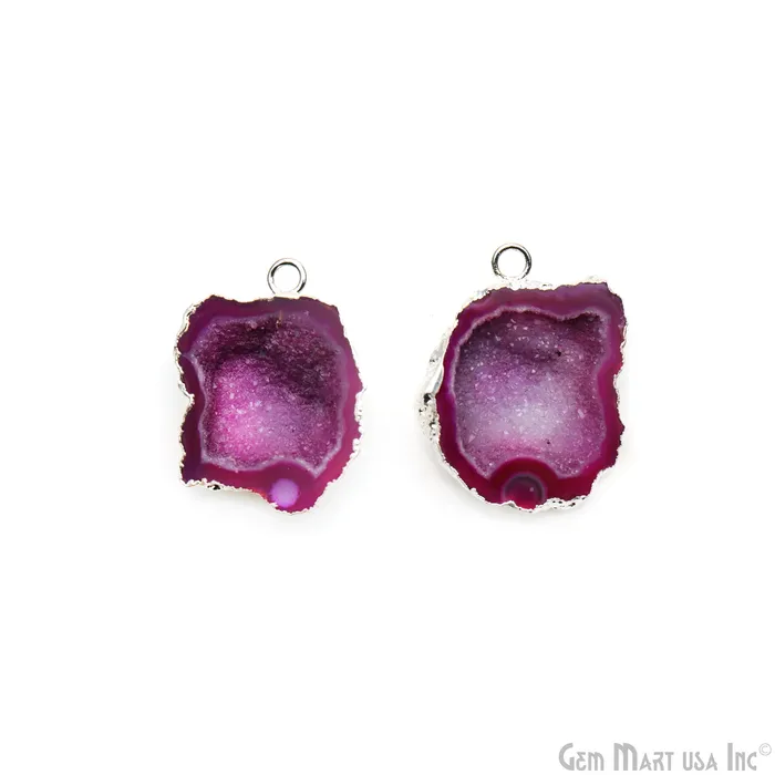 GemMartUSA Earrings Geode Druzy 25x31mm Organic Silver Electroplated Single Bail Gemstone Earring Connector 1 Pair