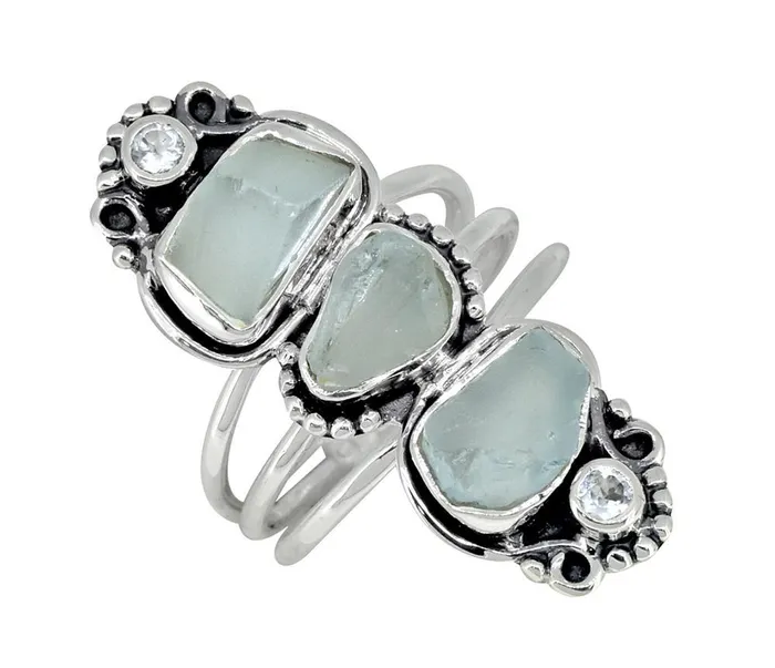 Rough Blue Topaz Solid 925 Sterling Silver Designer Ring Jewelry YoTreasure Rings