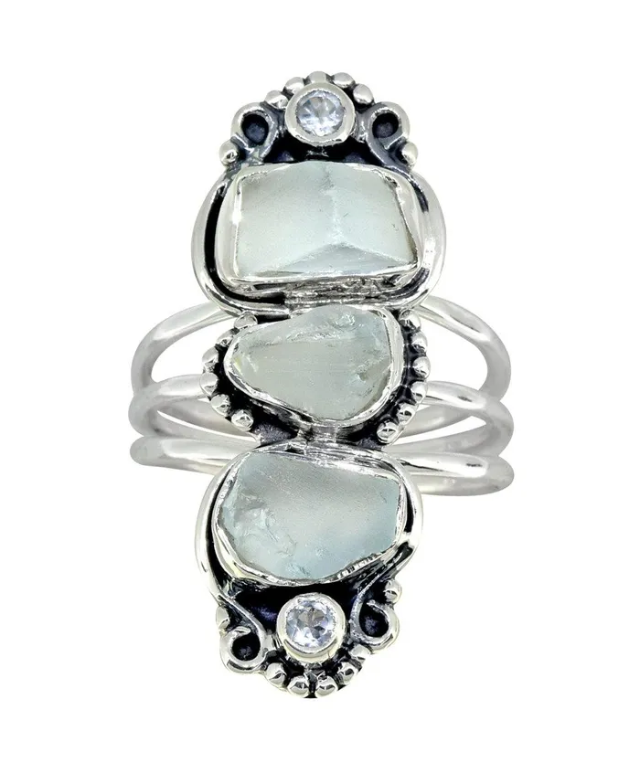Rough Blue Topaz Solid 925 Sterling Silver Designer Ring Jewelry YoTreasure Rings