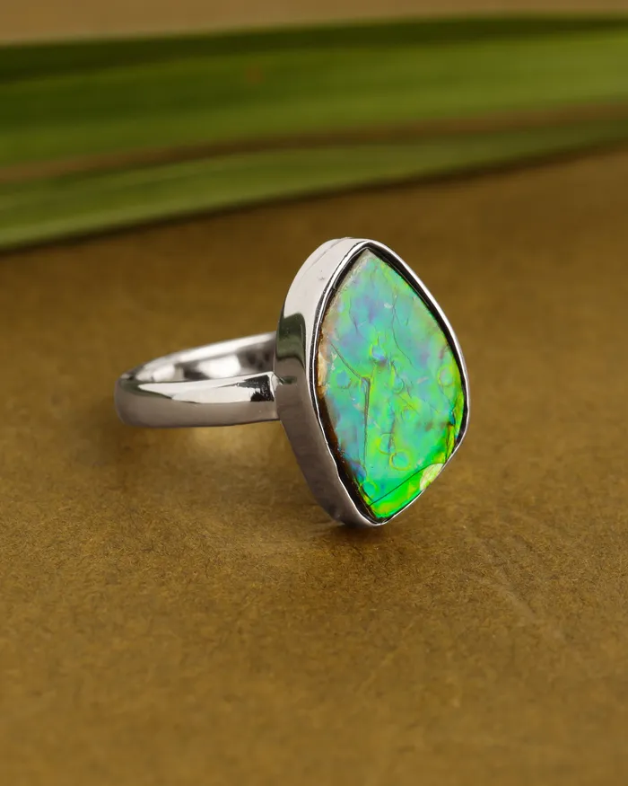 YoTreasure Rings 925 Silver 477 Cts Ammolite Gemstone Ring
